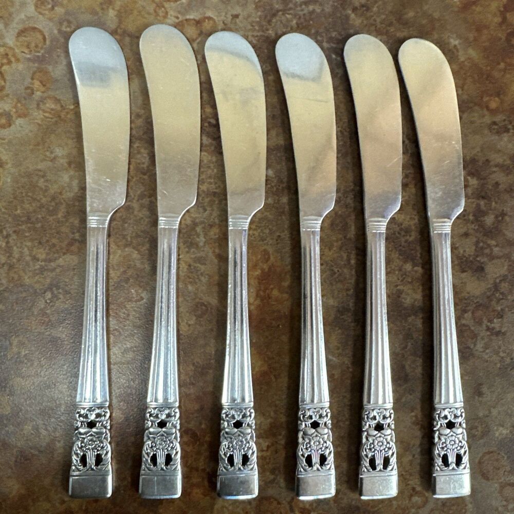 Vtg Oneida Community CORONATION Silverplate Butter Spreaders 6.25” Lot of 6
